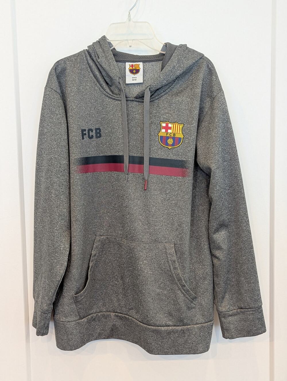 FC Barcelona Soccer Hoodie Mens M Gray Fleece Pullover FCB Sweatshirt
